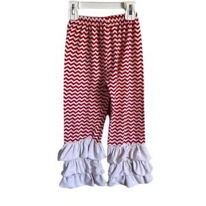 Pick Your Plum Christmas Red and White Ruffled Bottom Girls Pants Size 6